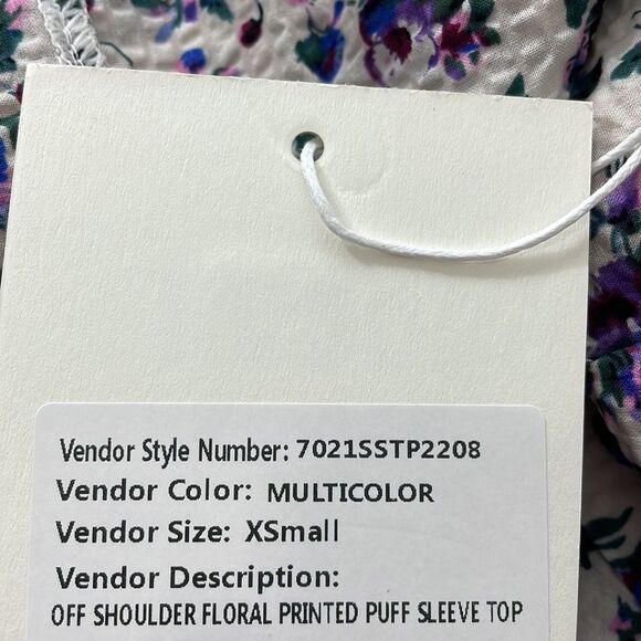 70/21 Off-Shoulder Floral Print Puff Sleeve Crop Top Size XS NEW - Picture 6 of 9
